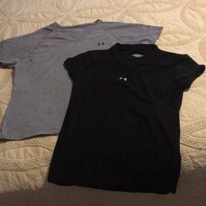 2 Under Armour ladies’ tops. 1 grey & 1 black. Mint condition. Both size Med